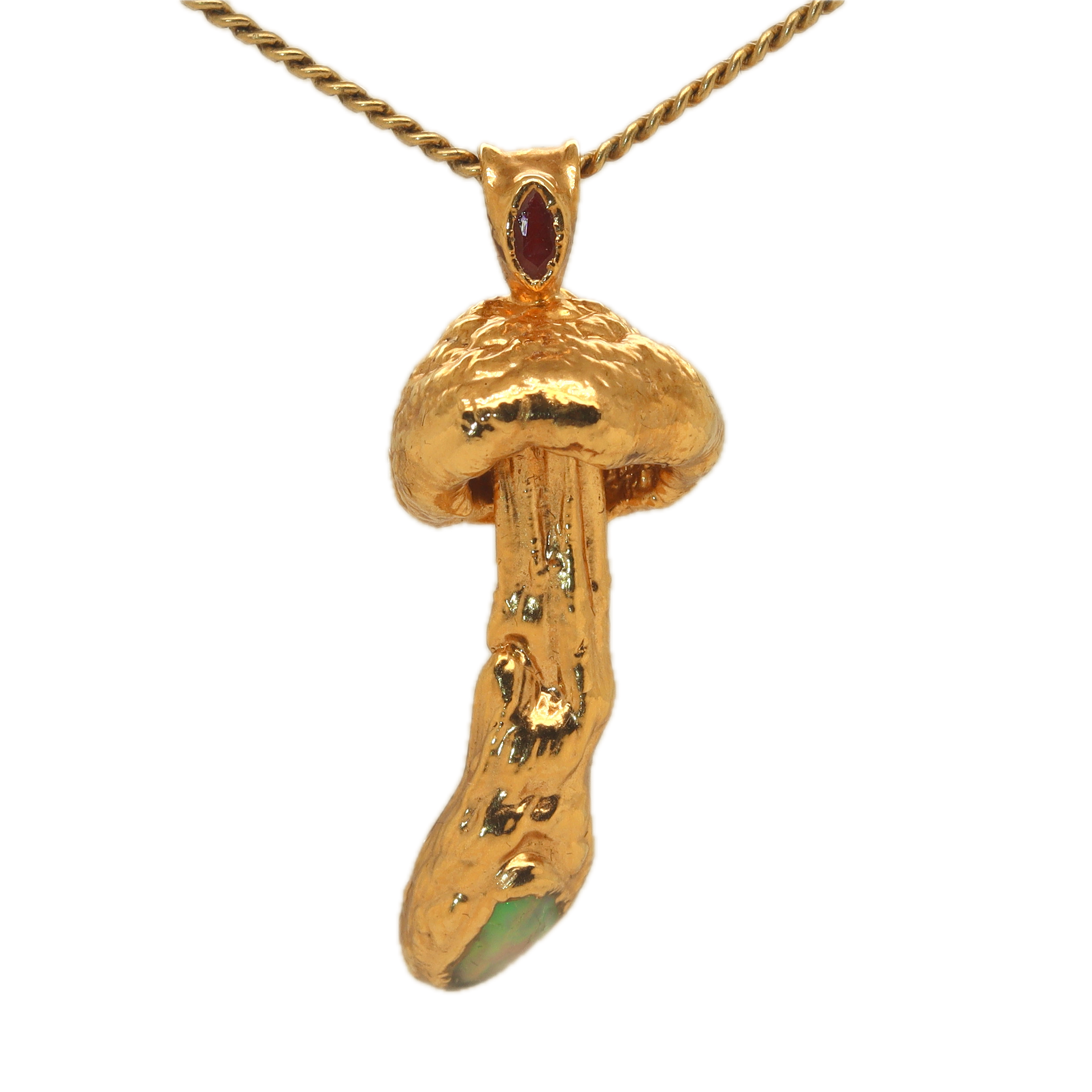 18k Special Collection Pendant with Ethiopian Opal and Ruby - Ras Boss