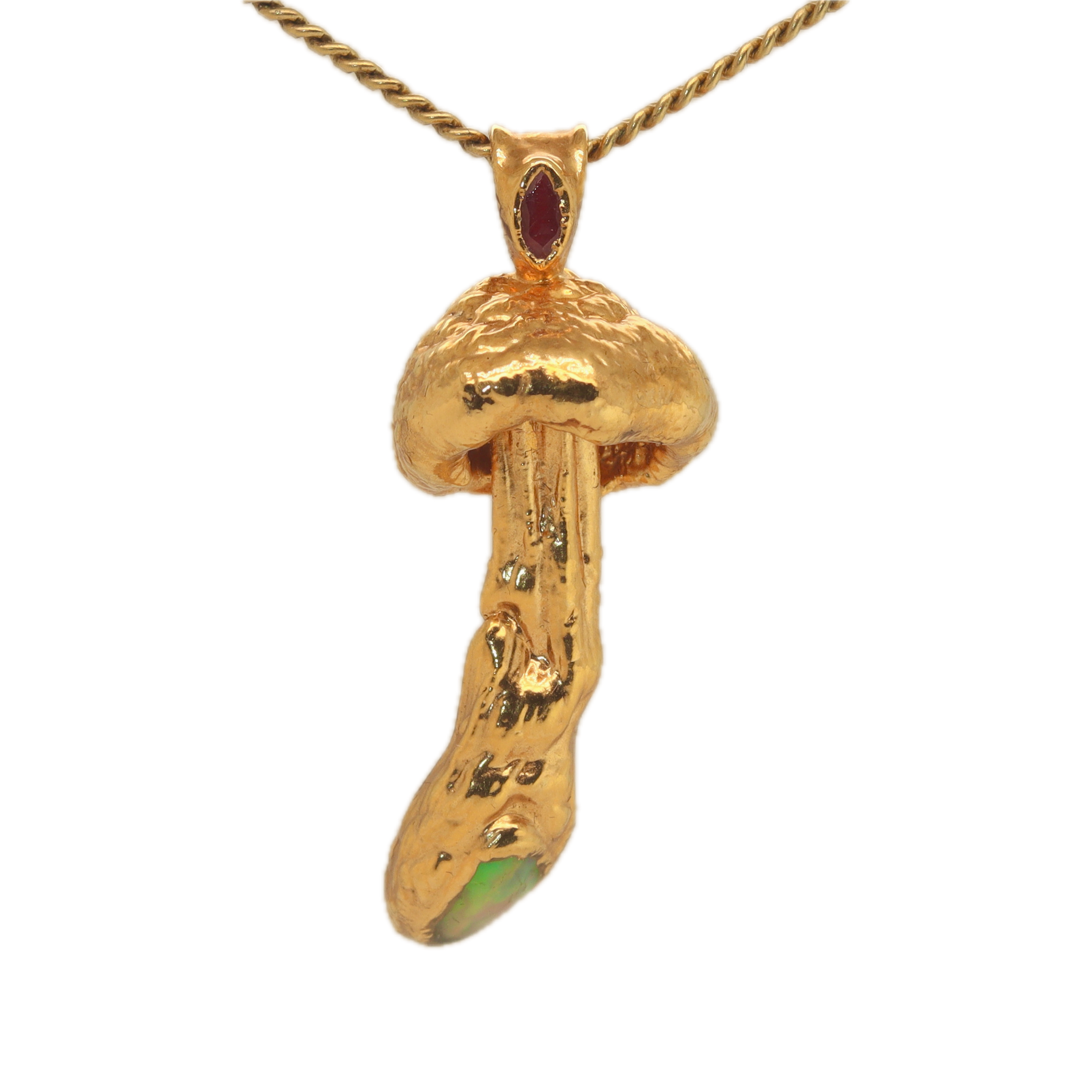 18k Special Collection Pendant with Ethiopian Opal and Ruby - Ras Boss