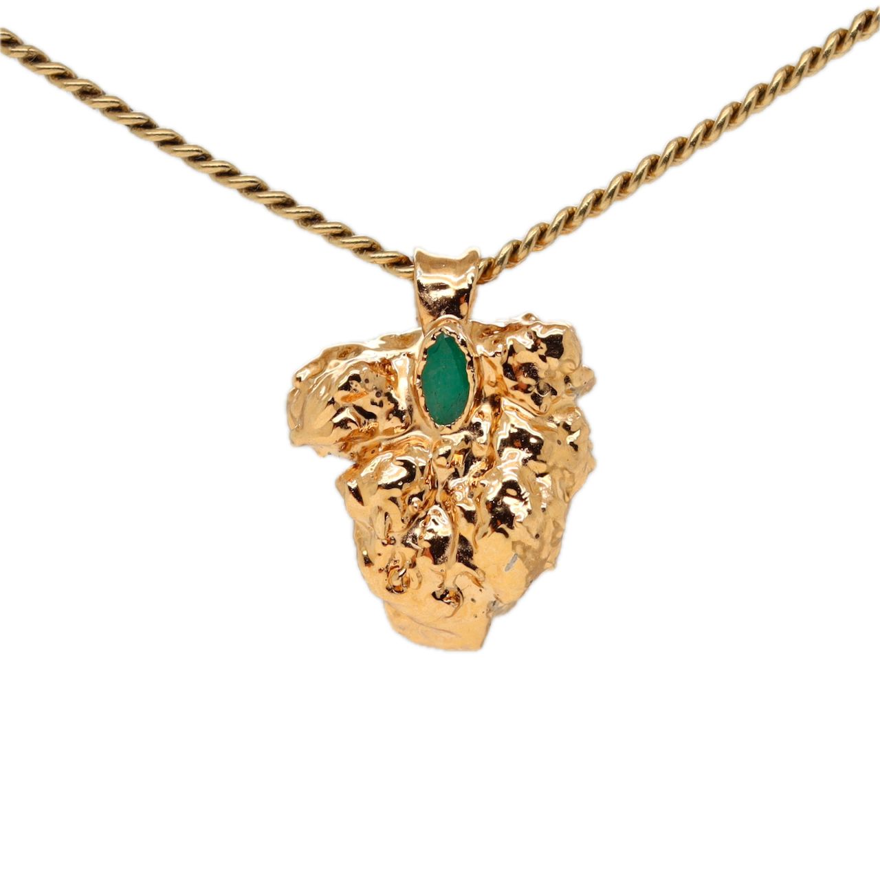 Real Gold Bud Pendant | Tej Strain Cannabis Jewelry with Emerald