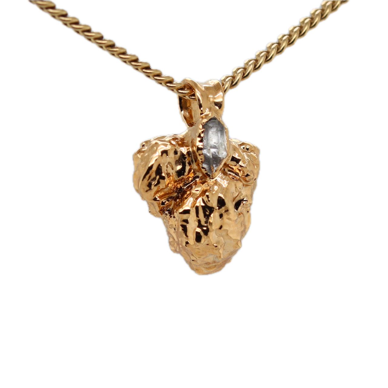 Real Gold Bud Pendant | Afe Negus Strain Cannabis Jewelry with Herkimer Diamond