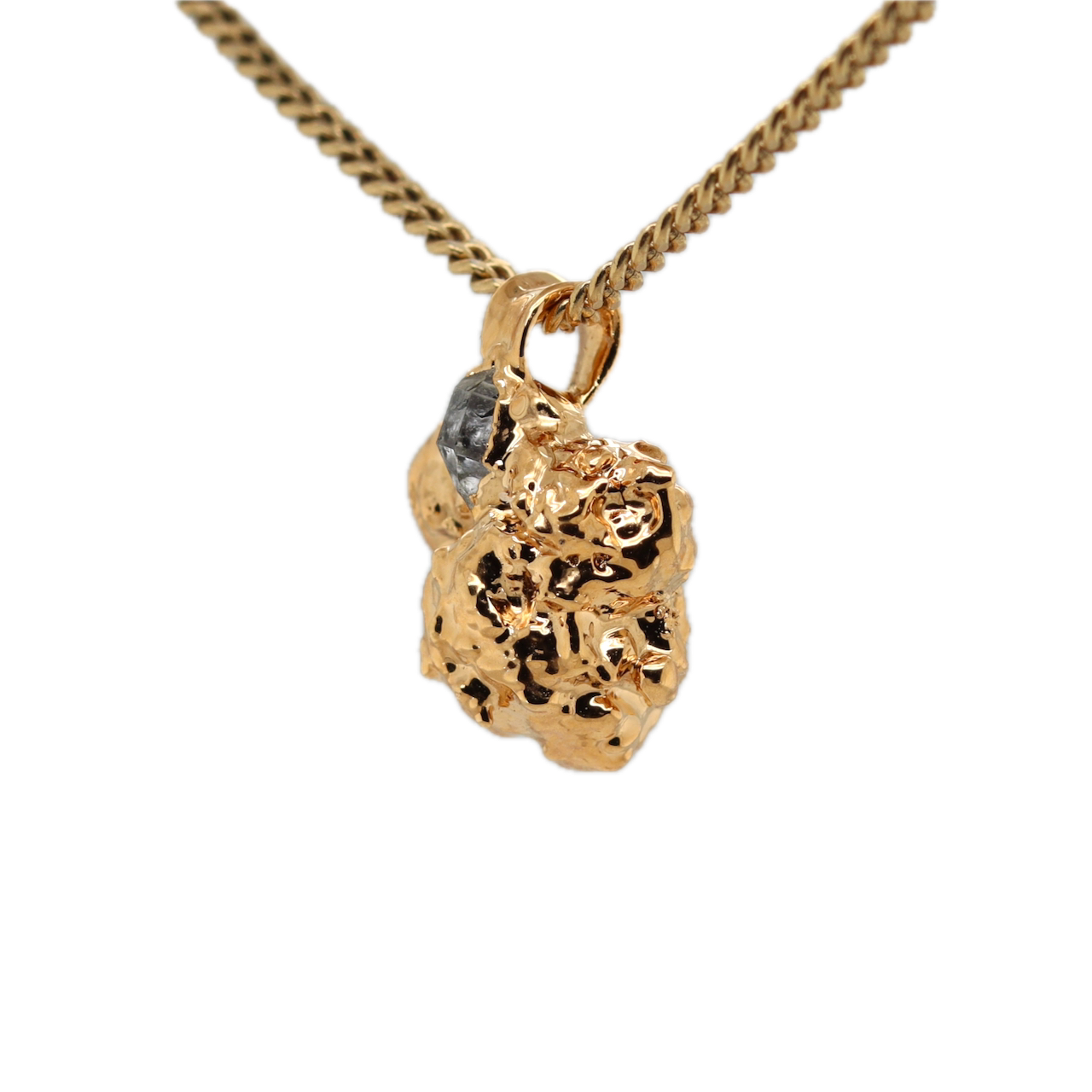Real Gold Bud Pendant | Afe Negus Strain Cannabis Jewelry with Herkimer Diamond