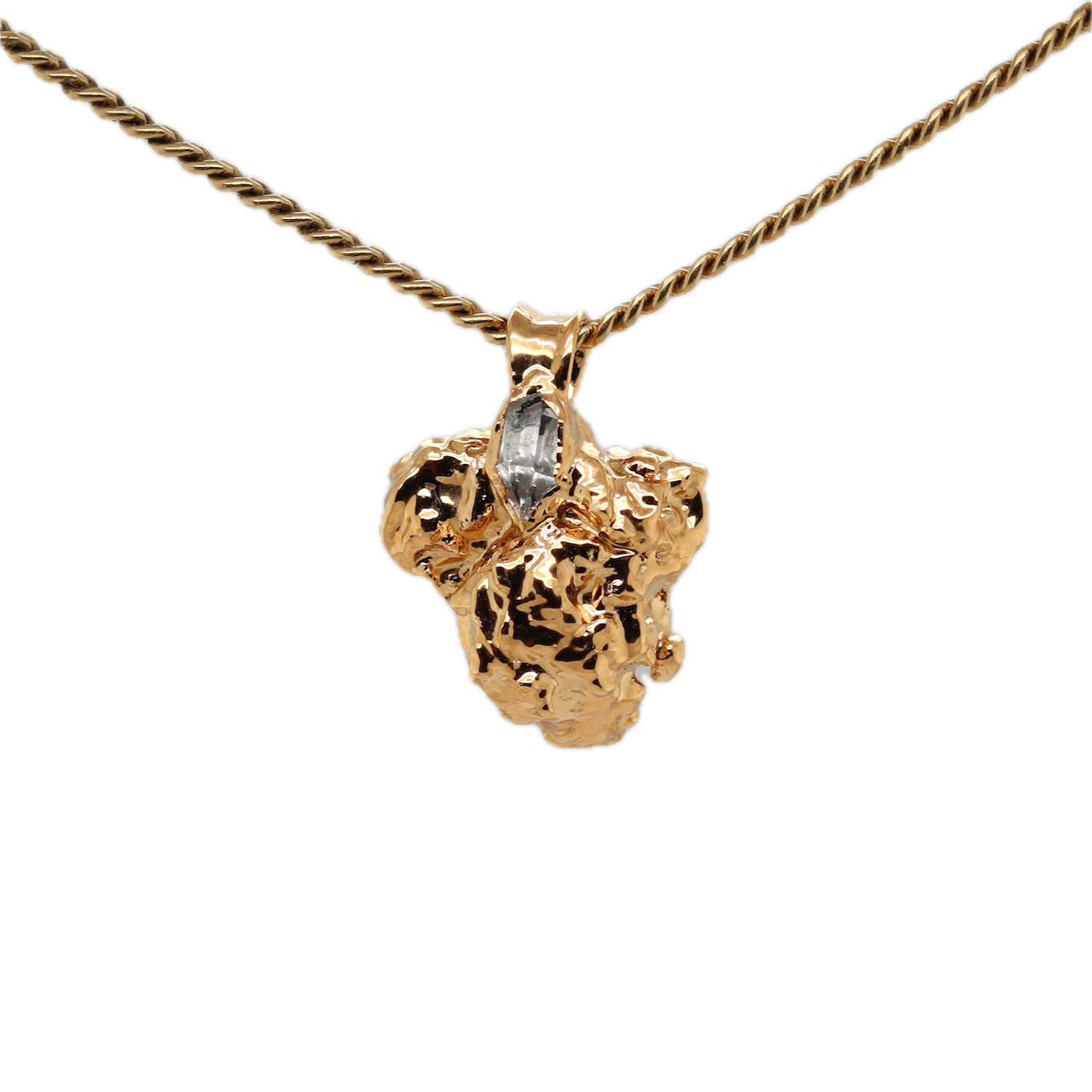 Real Gold Bud Pendant | Afe Negus Strain Cannabis Jewelry with Herkimer Diamond