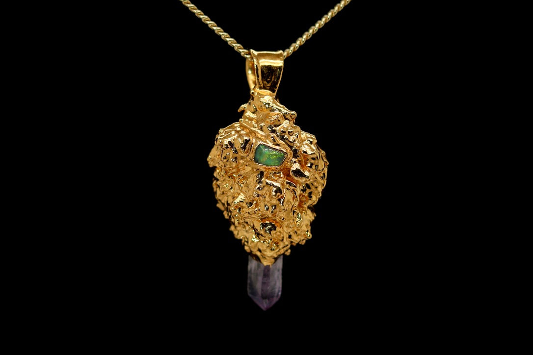 24k Sour Bud with Ethiopian Opal and Amethyst Crystal