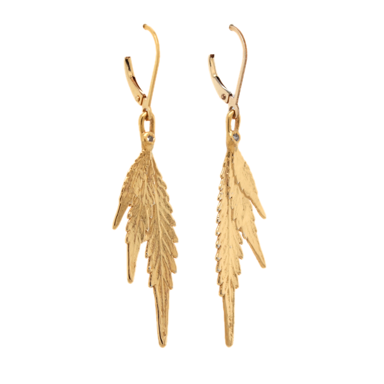 24k Cannabis Leaf Earrings with Diamond