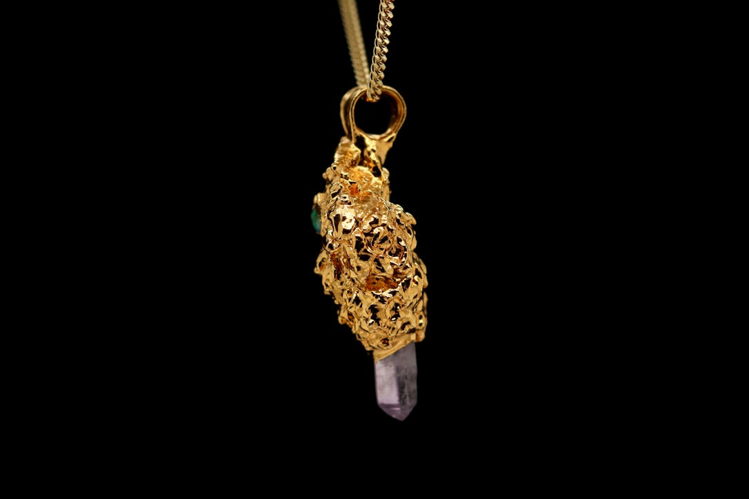 24k Sour Bud with Ethiopian Opal and Amethyst Crystal