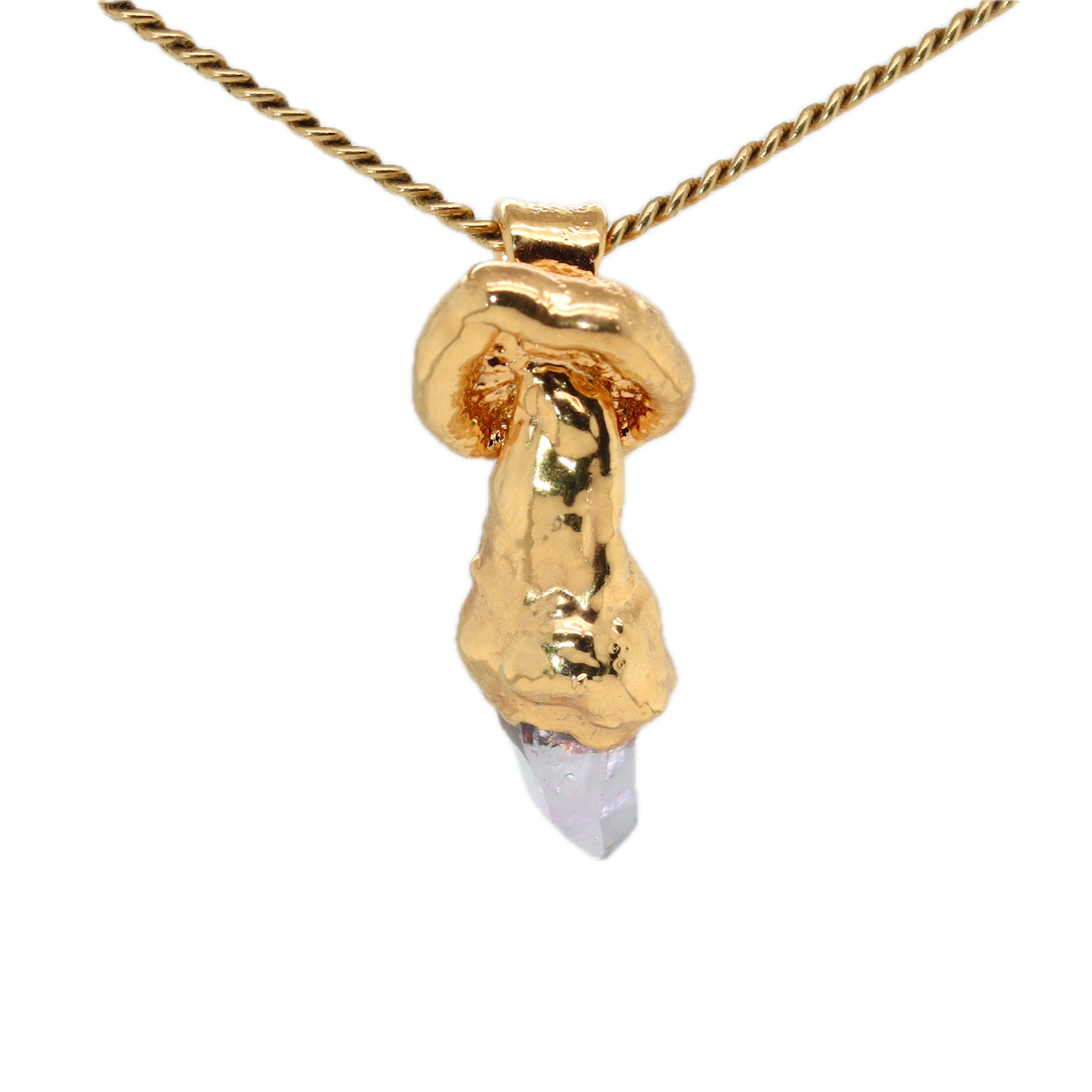 Real Mushroom Pendant with Amethyst Gemstone, Nature Art Jewelry, Ras Boss