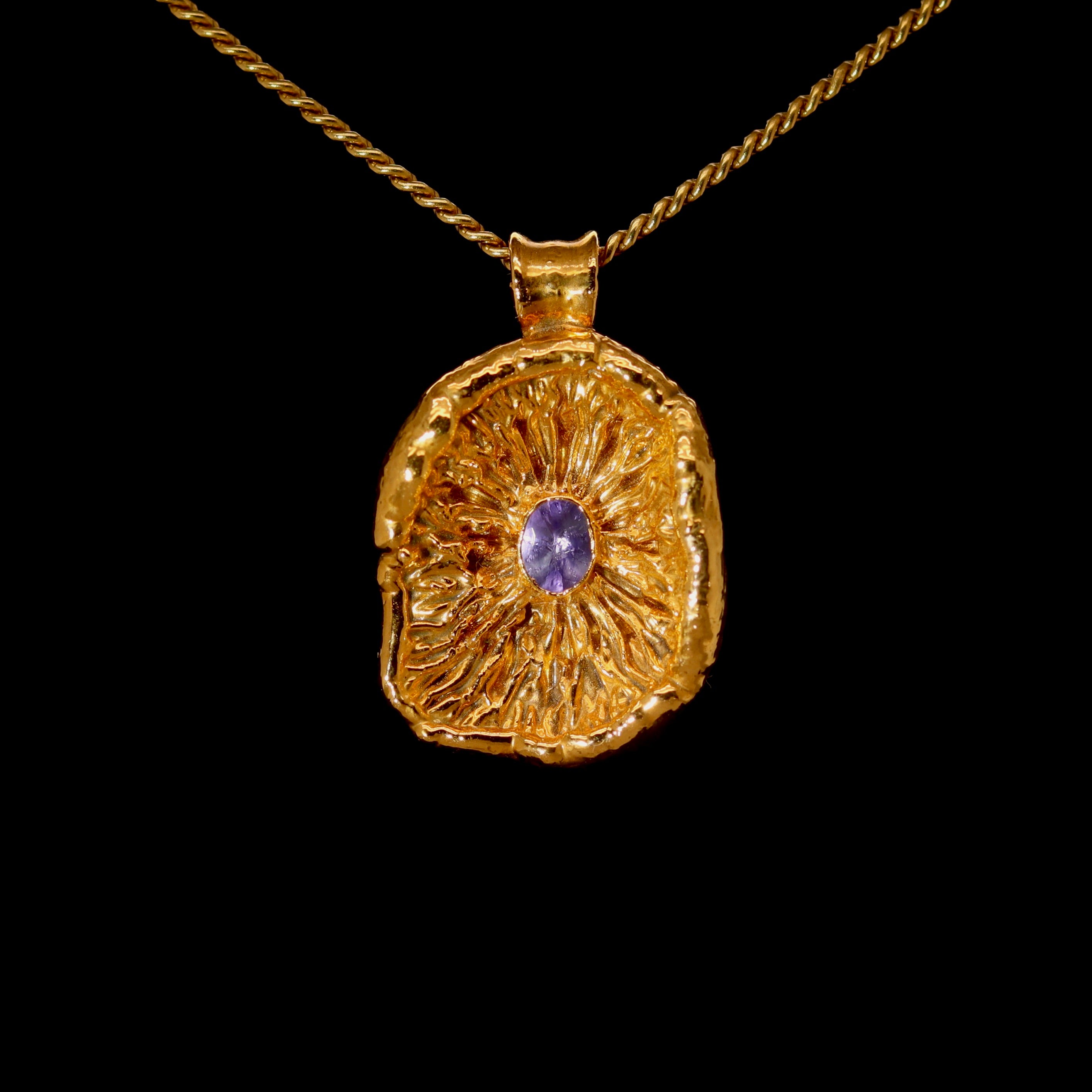 24k Special Collection Cap Pendant with Tanzanite and White Sapphire