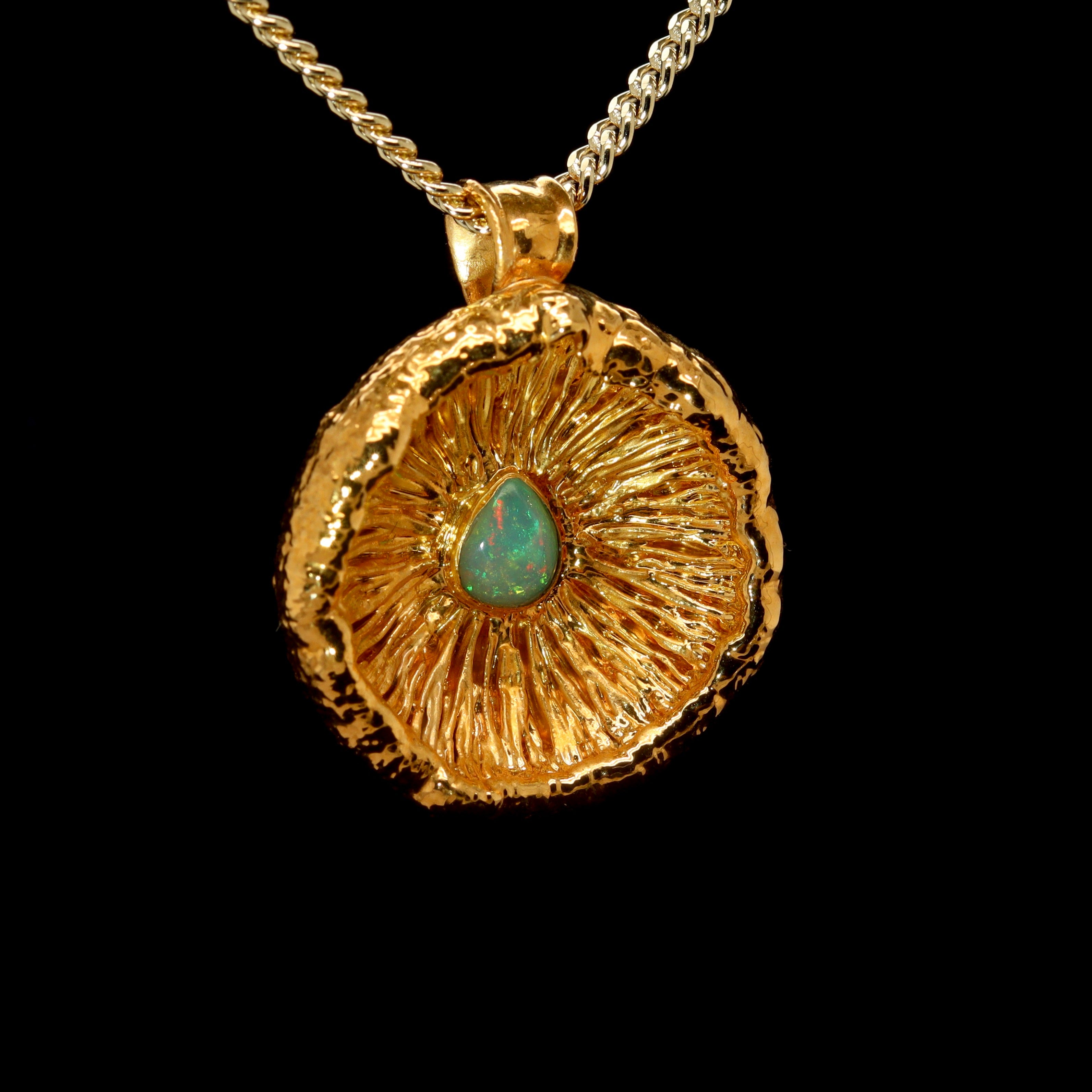 24k Special Collection Cap Pendant with Ethiopian Opal and Emerald