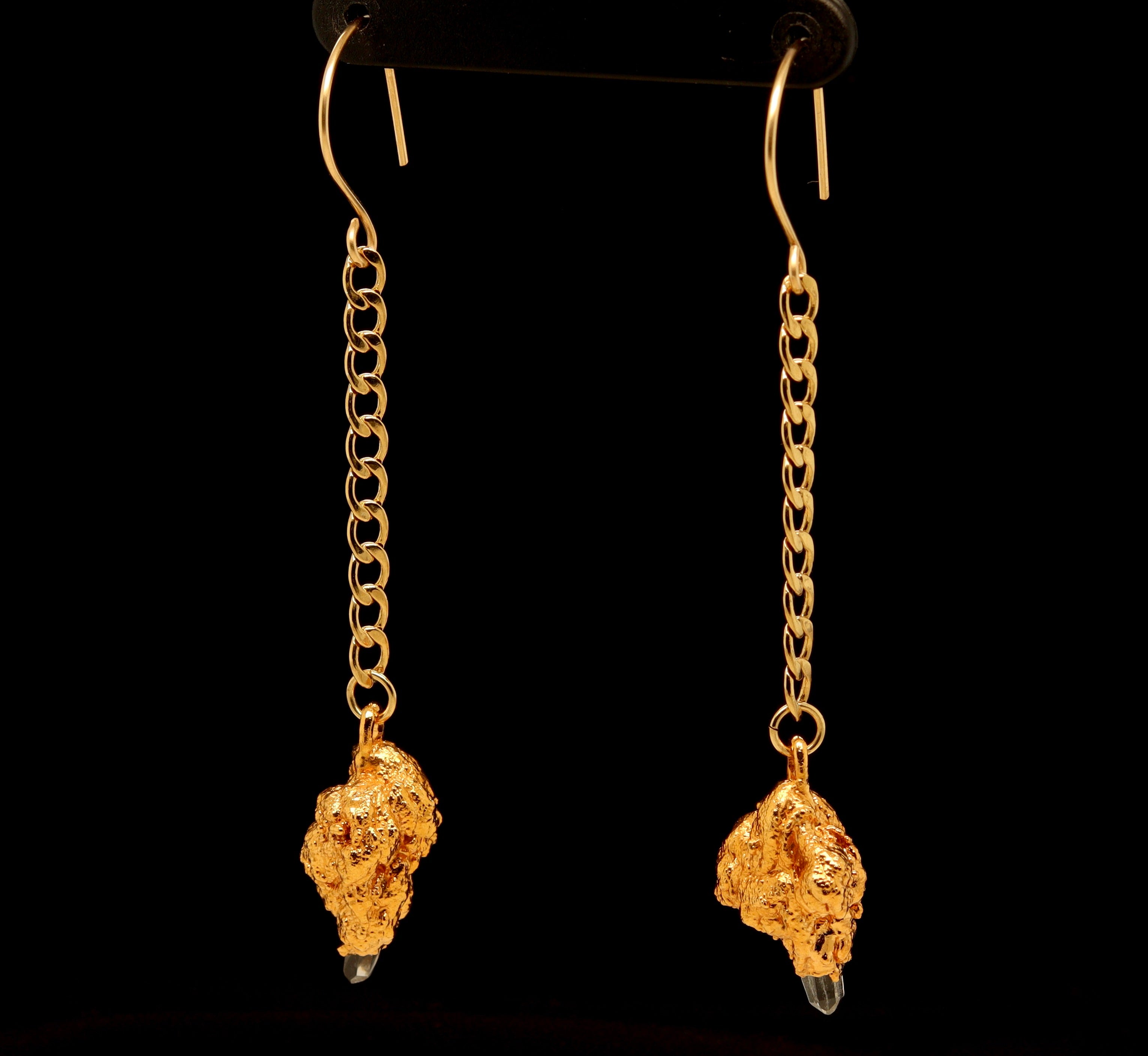 24k Cannabis Bud Earrings with Quartz