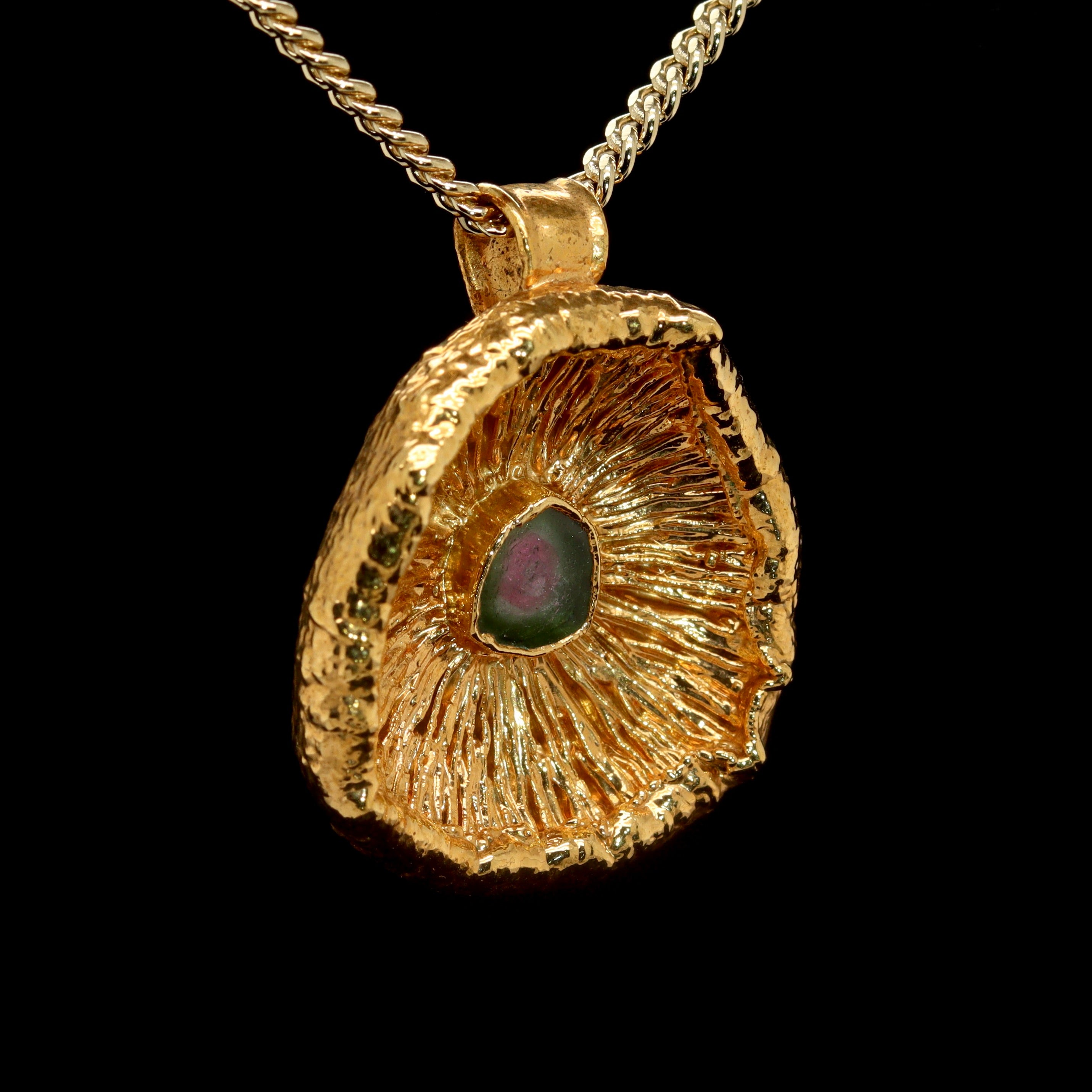 24k Special Collection Cap Pendant with Watermelon Tourmaline