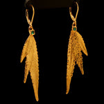 Load image into Gallery viewer, 24k Cannabis Leaf Earrings with Emerald
