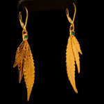 Load image into Gallery viewer, 24k Cannabis Leaf Earrings with Emerald
