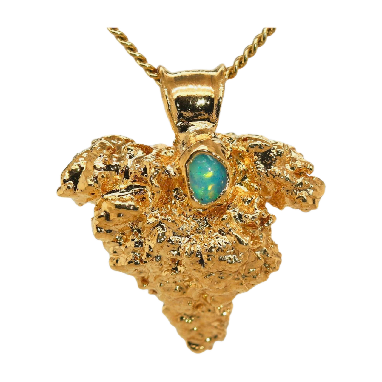 Gold Dipped Cannabis Bud Pendant with Ethiopian Opal – Real Cannabis Art Jewelry | Ras Boss