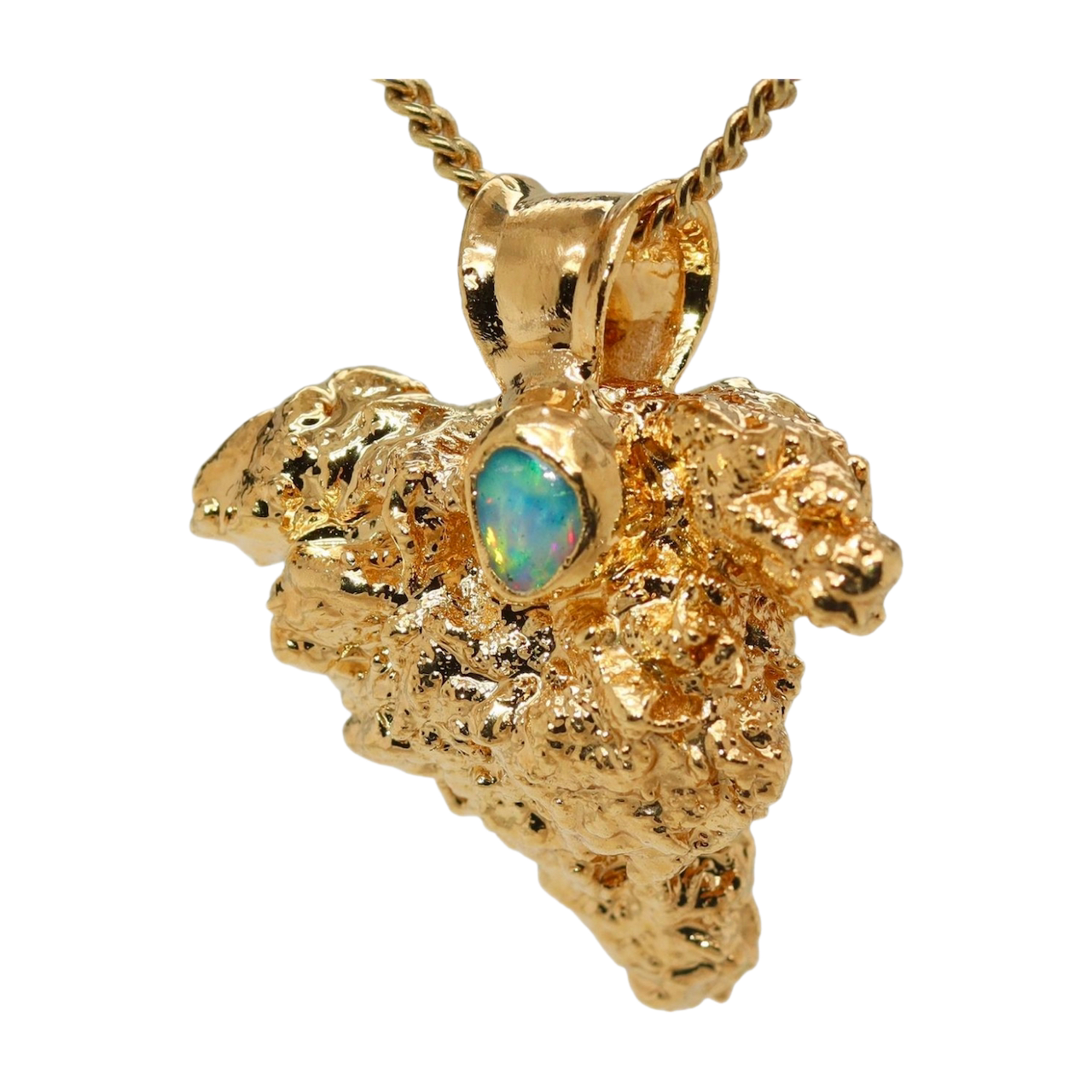 Gold Dipped Cannabis Bud Pendant with Ethiopian Opal – Real Cannabis Art Jewelry | Ras Boss