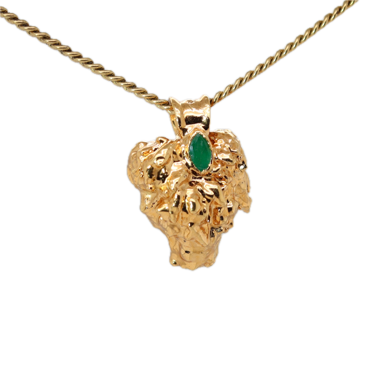 Real Gold Bud Pendant | OG Kush Strain Cannabis Jewelry with Emerald
