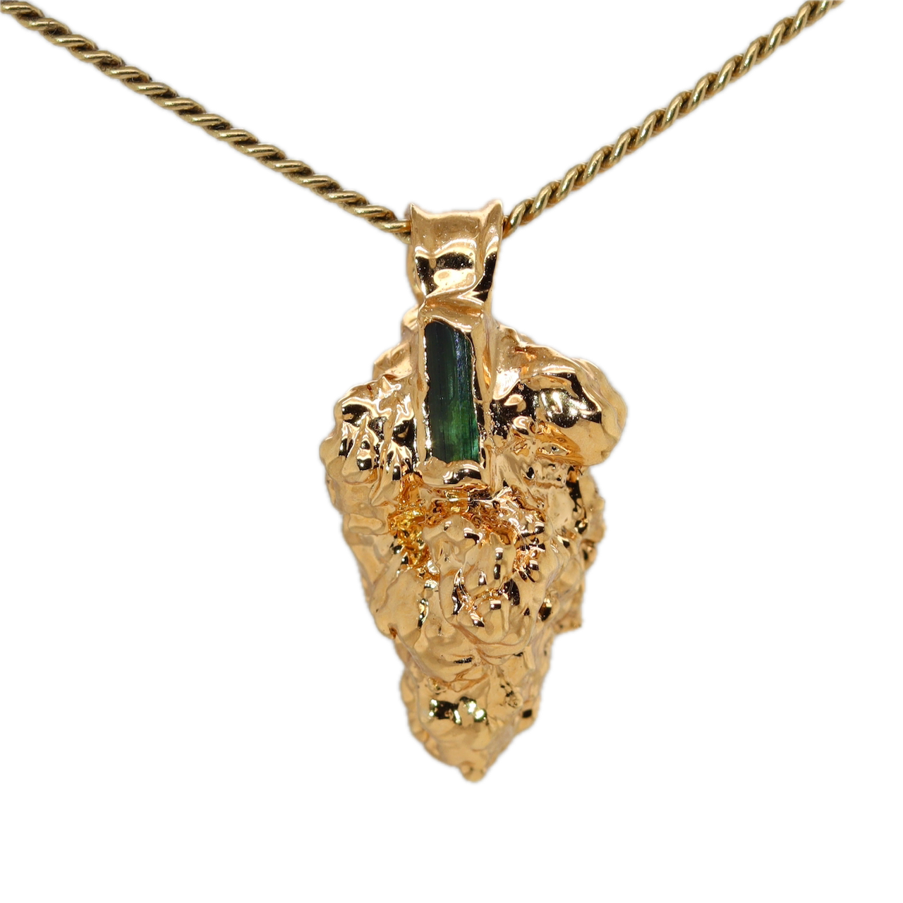 Real Gold Bud Pendant | Tangie Strain Cannabis Jewelry with Tourmaline