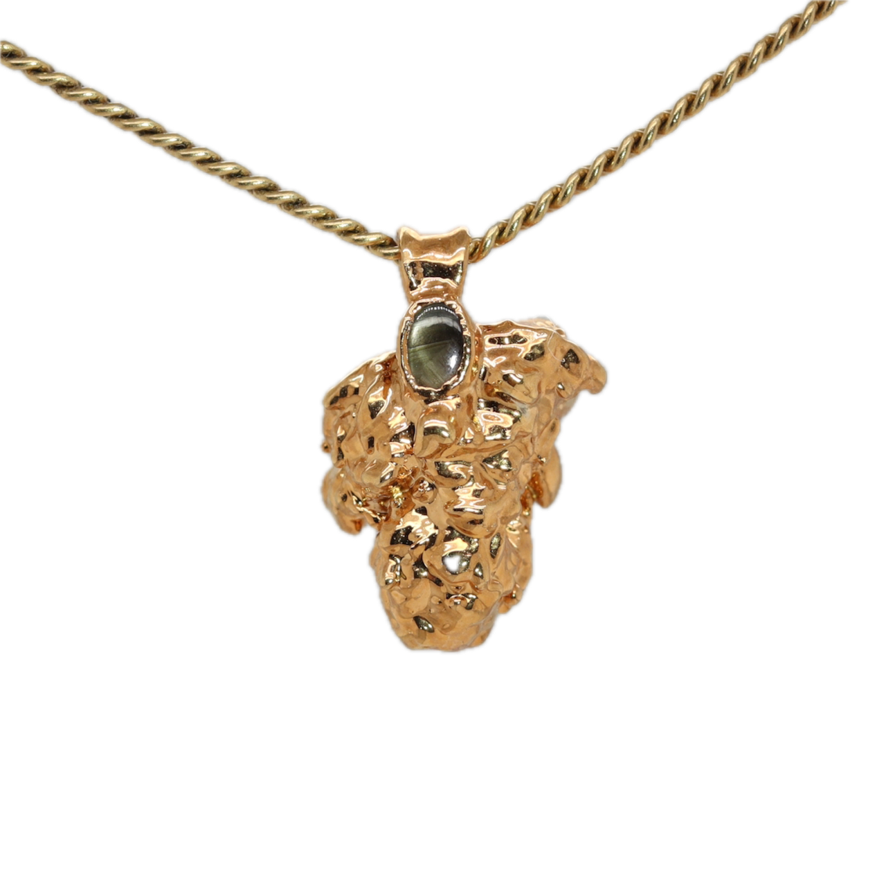 Real Gold Bud Pendant | Plum OG Strain Cannabis Jewelry with Black Star Sapphire