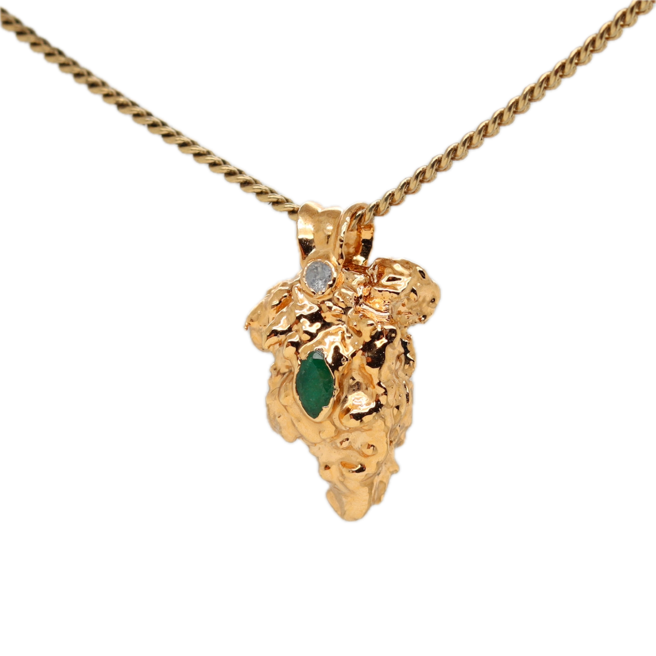 Real Gold Bud Pendant | Sour Strain Cannabis Jewelry with Emerald & White Sapphire