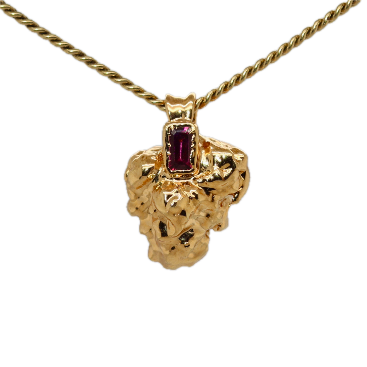 Real Gold Bud Pendant | Cookies Strain Cannabis Jewelry with Ruby