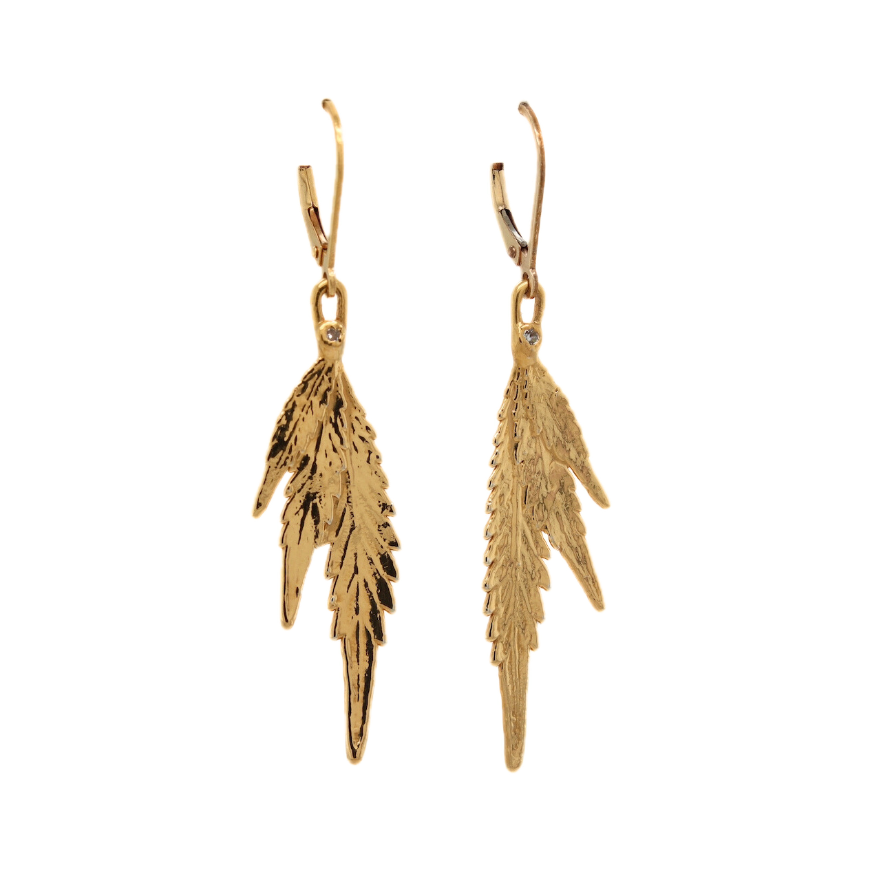 24k Cannabis Leaf Earrings with Diamond