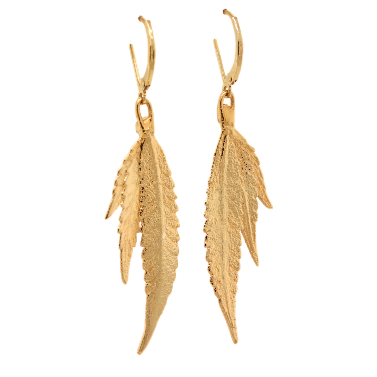 24k Cannabis Leaf Earrings with Emerald